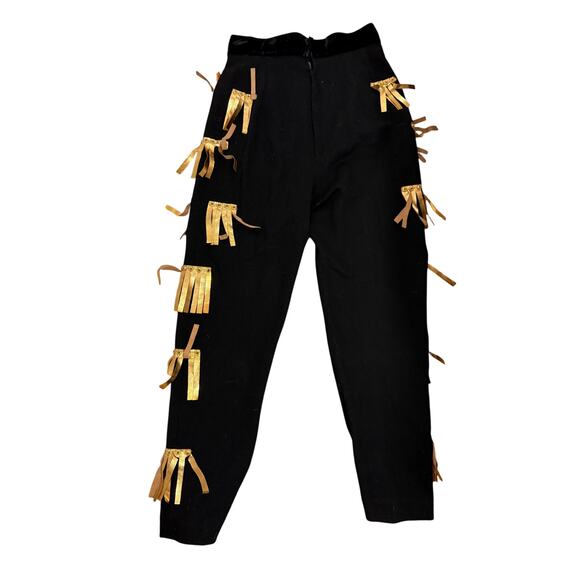 Vintage black and gold handmade pants fringe 1980s - Picture 2 of 10